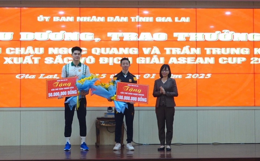 Gia Lai Tôn Vinh Châu Ngọc Quang và Trần Trung Kiên - Anh Hùng Vô Địch ASEAN Cup 2024