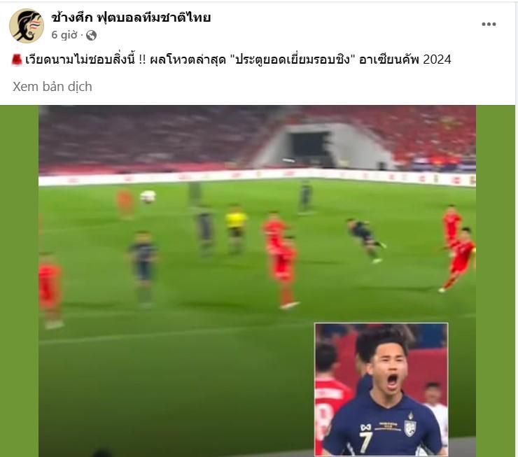 Fanpage bóng đá Thái Lan ăn mừng Supachok thắng giải bàn thắng đẹp nhất AFF Cup 2024