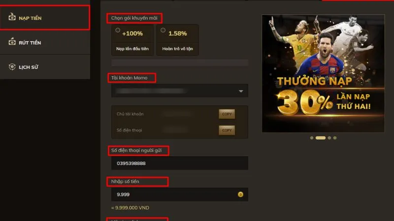 Nạp tiền vào để khám phá các dịch vụ sau khi đăng ký OXBET